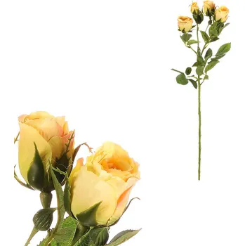 umělá květina Růže - umělá řezaná, 4 květy, žlutá Barva: Žlutá
