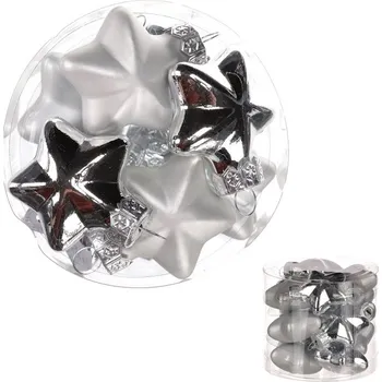 Vánoční dekorace Ozdoby skleněné - pr. 4 cm, hvězdy, stříbrné, cena za balení (12 ks) Barva: Stříbrná