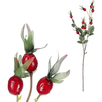 umělá květina Podzimní umělá větvička šípku s červenými plody - dekorace do interiéru Barva: Červená