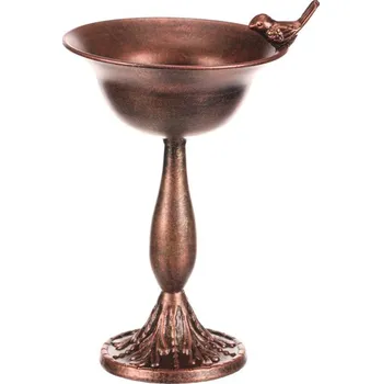 Krmítko pro ptáka Kovové pítko pro ptáčky s měděným antik stojanem a dekorací ptáčka Barva: Měděná