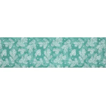 Vánoční dekorace Běhoun sametový, zelený - vánoční bílý vzor, 100% polyester, 40 x 150 cm Barva: Zelená
