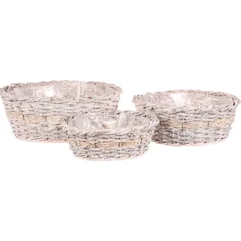 Nákupní košík Sada 3 bílých ratanových košíků na květiny s ochrannou vložkou Barva: bílá