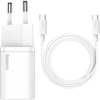 Baseus – nástěnná nabíječka Super Si (TZCCSUP-L02) – včetně kabelu typu C, USB-C, PD25W, 3A, 1m – bílá