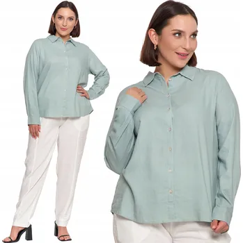 Moraj dámská košile s dlouhým rukávem bez vzoru zelená Lněná dámská košile velikost 3XL