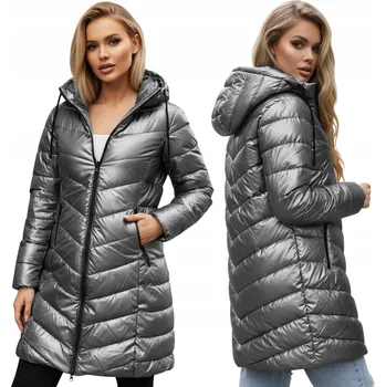 Dámská zimní bunda dlouhá prošívaná s kapucí stříbrná TY5503 - S