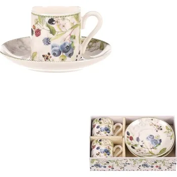 Hrneček s podšálky po 2 kusech - dárkový set, porcelán, bílý s lesními plody Barva: Vícebarevná