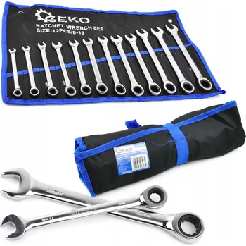 Klíč GEKO SADA OČKO-PLOCHÝCH KLÍČŮ S RÁČNOU 12ks 8-19mm PLACHTA G10343