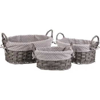 Nákupní košík Šedý proutěný koš s látkou - oválný, sada 3 ks, moderní design Barva: šedá