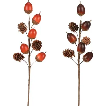umělá květina Umělá větev s žaludy a šiškami, mix hnědé a oranžové, 1 ks Barva: Oranžová