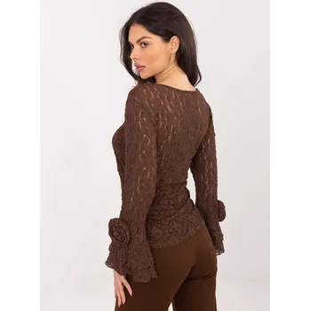 Dámská halenka Hnědá vzorovaná halenka s volány Italy Moda hnědá 3507754