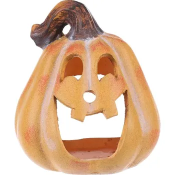 Žlutá keramická dýně s obličejem na svíčku - podzimní dekorace Barva: Žlutá