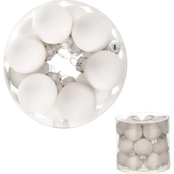 Vánoční dekorace Bílé kulaté skleněné vánoční ozdoby 3 cm, balení 18 ks Barva: bílá