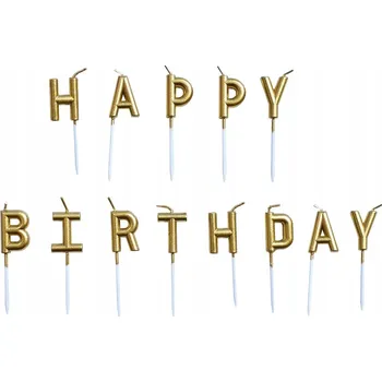 Dortová svíčka Narozeninové svíčky Go Party Happy Birthday metalické zlaté 13 kusů