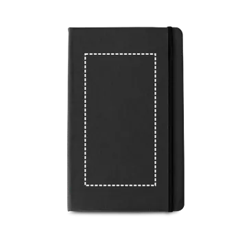 Zápisník CAMPUS. Zápisník A5 v pevné vazbě z PU (35% recyklace) s linkovanými stránkami ze 100% recyklovaného Transfer (max. 4 barvy, 80 x 150mm) 3 barvy 3 Přední