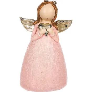 Vánoční dekorace Anděl - polyresin, růžový se zlatým srdcem Barva: Růžová