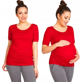 Dámské tričko DÁMSKÉ TĚHOTENSKÉ TRIČKO KLASICKÉ ČERVENÉ S ŘASENÍM VISKÓZA L/XL