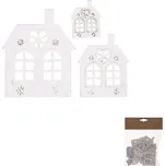 Bílé dřevěné vánoční domečky - sada 18 ks pro kreativní výzdobu Barva: bílá
