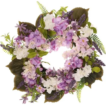 umělá květina Fialovo-bílý umělý věnec pr. 50 cm na proutěném základu Barva: Fialová