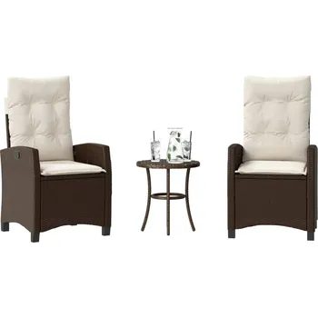 Zahradní sestava vidaXL 3dílný bistro set s poduškami světle šedý polyratan [365224] Barva: Hnědá a krémová