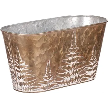 Truhlík z kovu na květiny, v měděné barvě s kapradím. Barva: Měděná