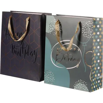 Dárková taška Taška papírová - narozeninová, mix 2 druhů, vel. S, cena za 1 ks Barva: šedá
