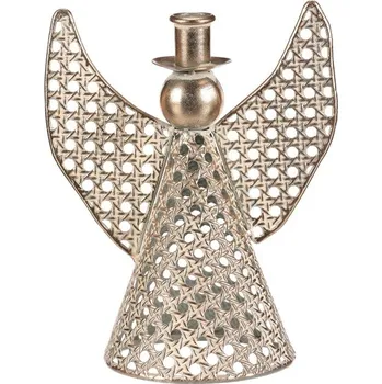 Vánoční dekorace Anděl kovový - 22 cm, na kónickou svíčku, měděný Barva: Zlatá