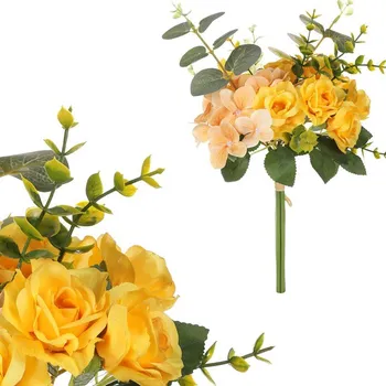 umělá květina Exkluzivní umělá kytice Růže a hortenzie, oranžová, bezúdržbová dekorace Barva: Žlutá