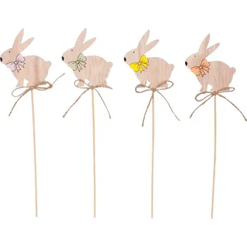 Vánoční ozdoba Zajíc na špejli - dřevěný, mix 4 druhů v balení, cena za 1 ks Barva: Hnědá