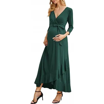 Dámské šaty Šaty midi šaty s 3/4 rukávem, zelené, velikost M