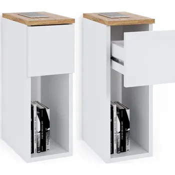 Noční stolek SADA 2 KS NOČNÍCH STOLKŮ 20x30x55CM ÚZKÉ NOČNÍ SKŘÍŇKY SE ZÁSUVKOU A POLICÍ