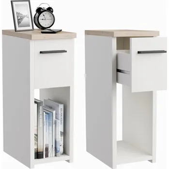 Noční stolek Sada 2 ks úzkých bílých nočních stolků 20x30 cm se zásuvkou a poličkou