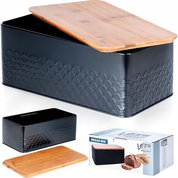 chlebník Chlebník na pečivo s prkénkem, černý kovový VILDE 33,5 x 18,5 x 12,5 cm