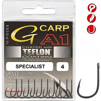 Rybářský háček Háčky na položenou, plavanou, s protihrotem Gamakatsu A1 G-CARP SPECIALIST TEFLON velikost 1, ks