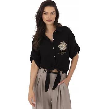 Dámská košile Dámská košile Italy Moda černá bavlněná s dlouhým rukávem, květinový vzor, univerzální velikost