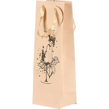 Dárková taška Elegantní béžová taška na víno s motivem sklenky a vinných listů Barva: Béžová