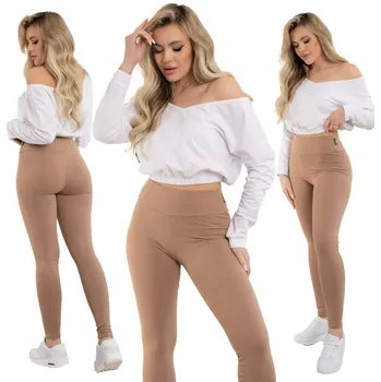 DÁMSKÉ LEGÍNY VYSOKÝ PAS LEGÍNY KALHOTY CAPPUCCINO 5XL