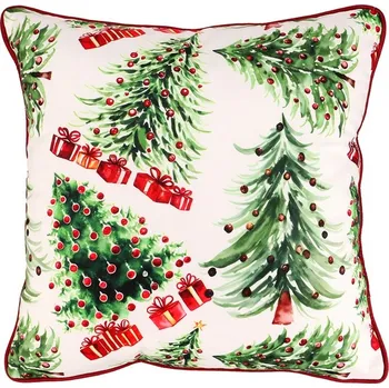 Polštář Sametový polštář 45x45 cm s vánočními stromky - bílý dekorativní polštář Barva: Zelená
