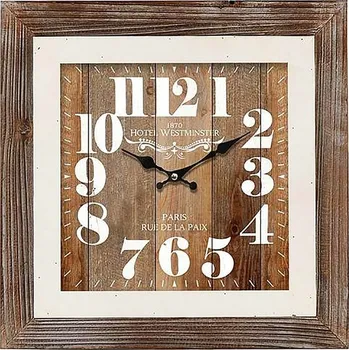 Hodiny Hodiny nástěnné - čtvercové, 40 cm, dřevěný rám Barva: Hnědá