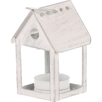 Bílá kovová lucerna ptačí budka, malá, závěsná, elegantní dekorace Barva: bílá