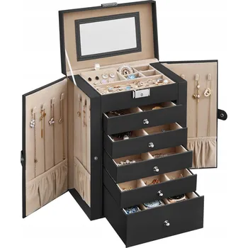 Šperkovnice Šperkovnice Songmics černá, 6 úrovní se zrcátkem