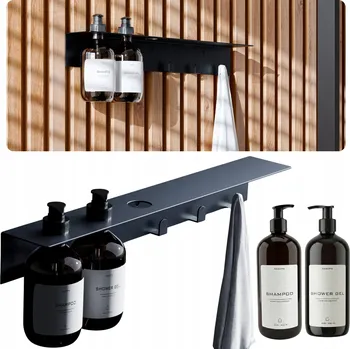 Věšák DRŽÁK NA DÁVKOVAČE ZÁVĚSNÝ VĚŠÁK NA RUČNÍK 2v1 ČERNÝ + LÁHEV