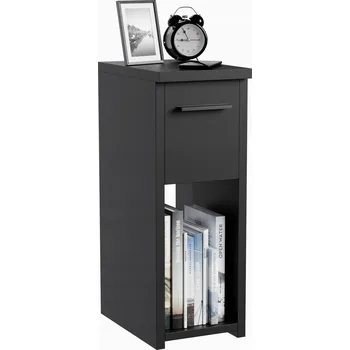 Noční stolek NOČNÍ STOLEK ÚZKÝ ČERNÝ 20x30 cm SE ZÁSUVKOU A POLICÍ, LOFT STYL, SNADNÁ MONTÁŽ