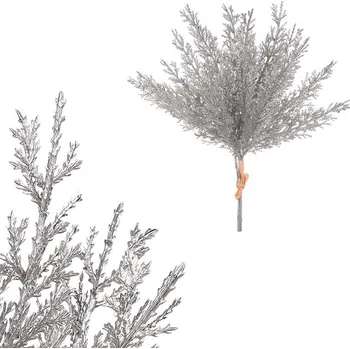 umělá květina Túje - umělý trs, stříbrný se třpytkami, cena za svazek (4 ks) Barva: Stříbrná