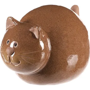 Hnědá keramická kočka - baculatá dekorace na zahradu Barva: Hnědá