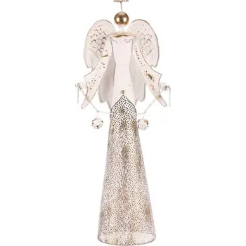 Vánoční dekorace Anděl kovový s rolničkami - na postavení, vel. L, bílý