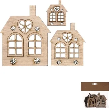 Vánoční dekorace Domeček dřevěný - mix velikostí, přírodní b., cena za balení (18 ks) Barva: Hnědá
