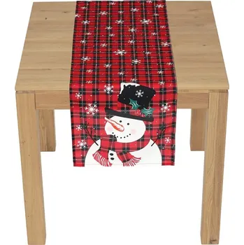 Vánoční dekorace Běhoun - se sněhulákem, 100% polyester, 40 x 150 cm Barva: Červená