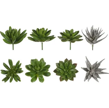 umělá květina Umělý sukulent mix 4 druhů - zelený trs bezúdržbový dekor Barva: Zelená