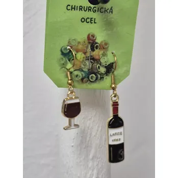Náušnice Vánoční náušnice - víno a sklenička (chirurgická ocel)