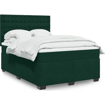 Postel vidaXL Box spring postel s matrací 140x200 cm samet [3290942] Barva: Tmavě zelená
